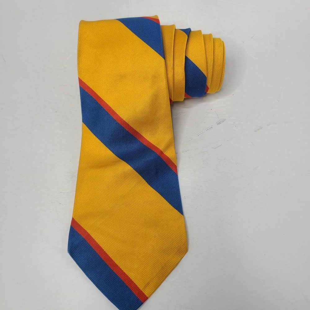 Polo‎ By Ralph Lauren Neck Tie Handmade USA 100% Silk Yellow Blue Red Preppy